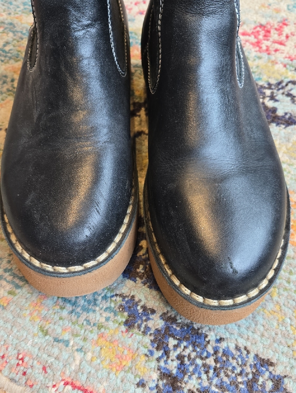 Black Leather Platform Chelsea Booties - Picture 2 of 5